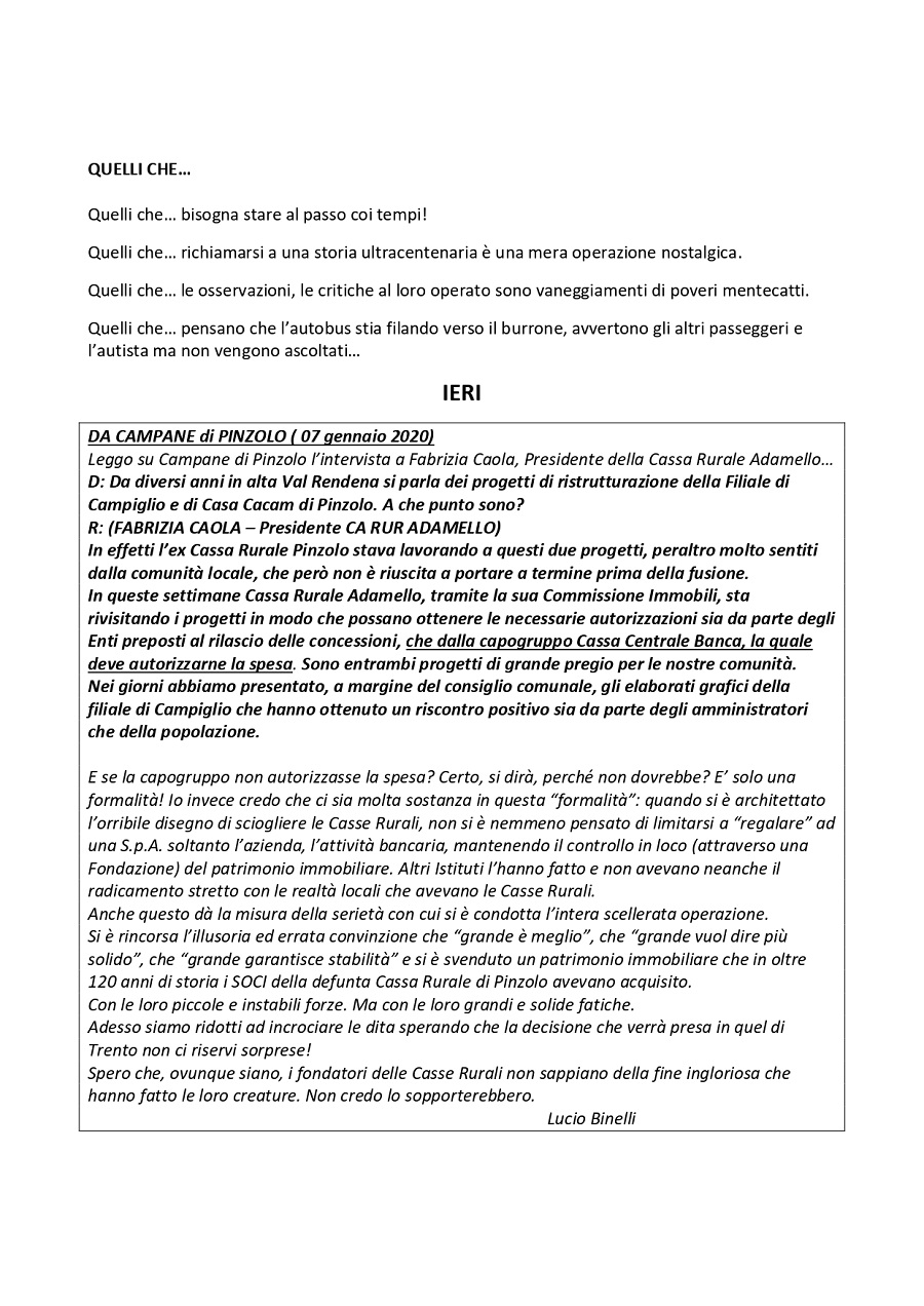 Lettera di Lucio Binelli