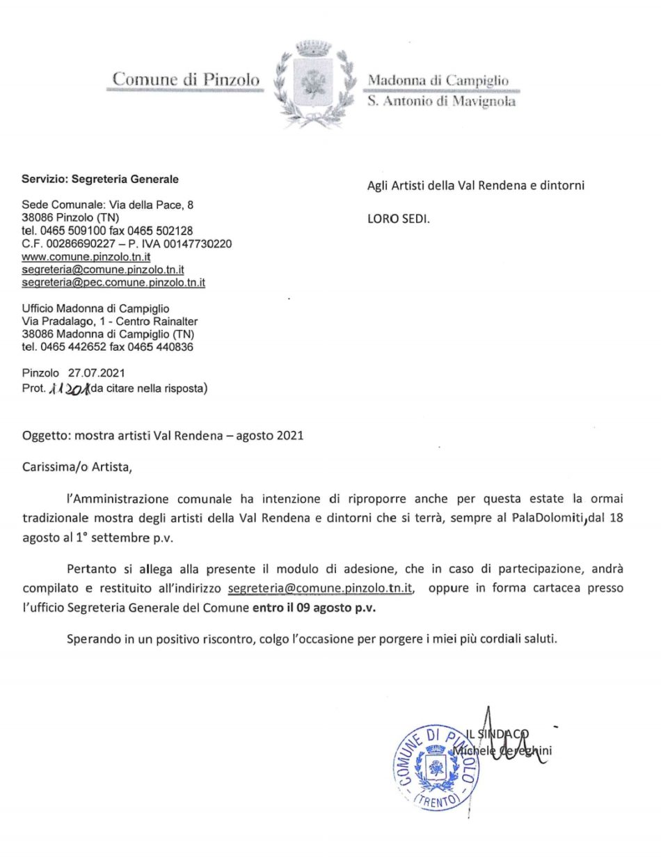 Mostra artisti Val Rendena Agosto 2021 – Adesione