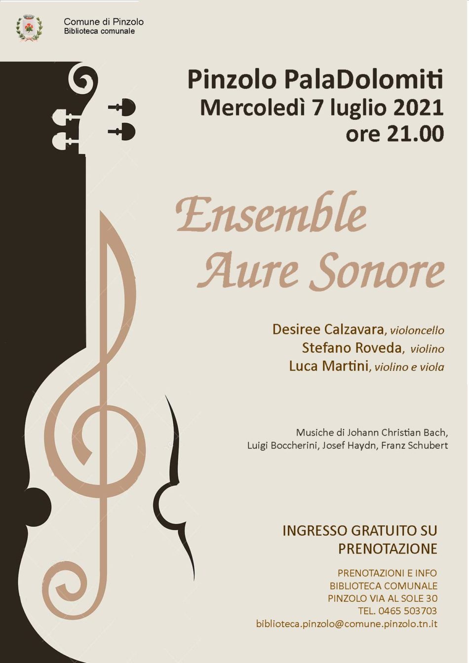PalaDolomiti, 7 luglio ore 21 – Ensemble Aure Sonore