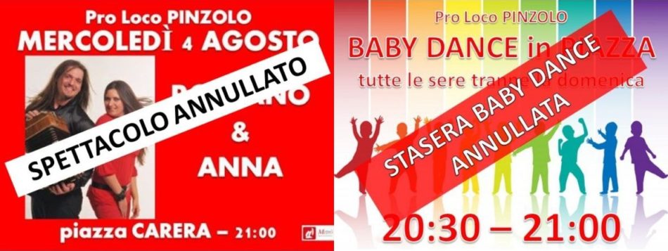 Mercoledì 4 agosto: Spettacolo in piazza Carera ANNULLATO