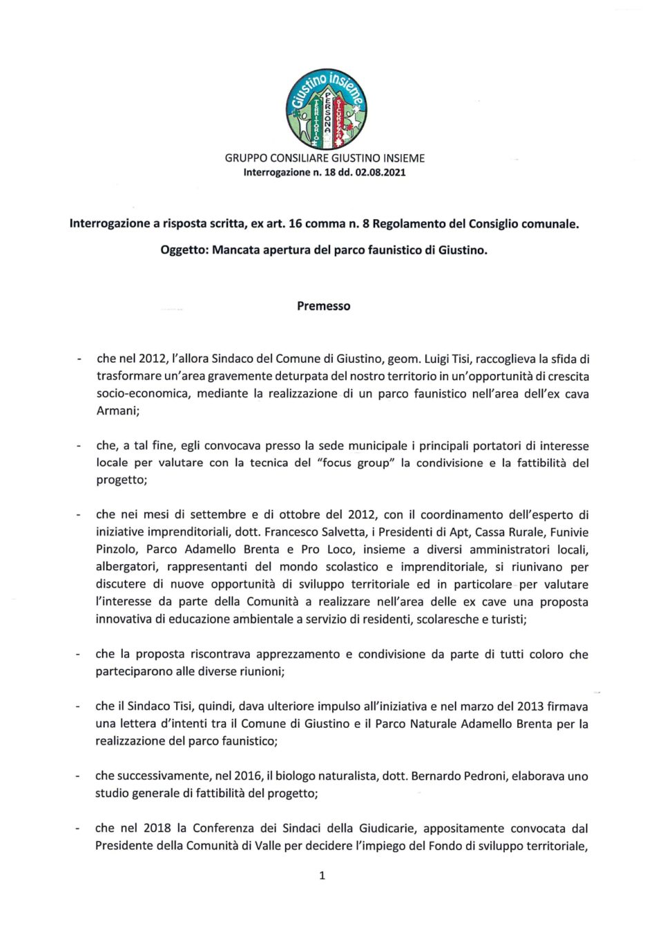 Interrogazione Giustino Insieme