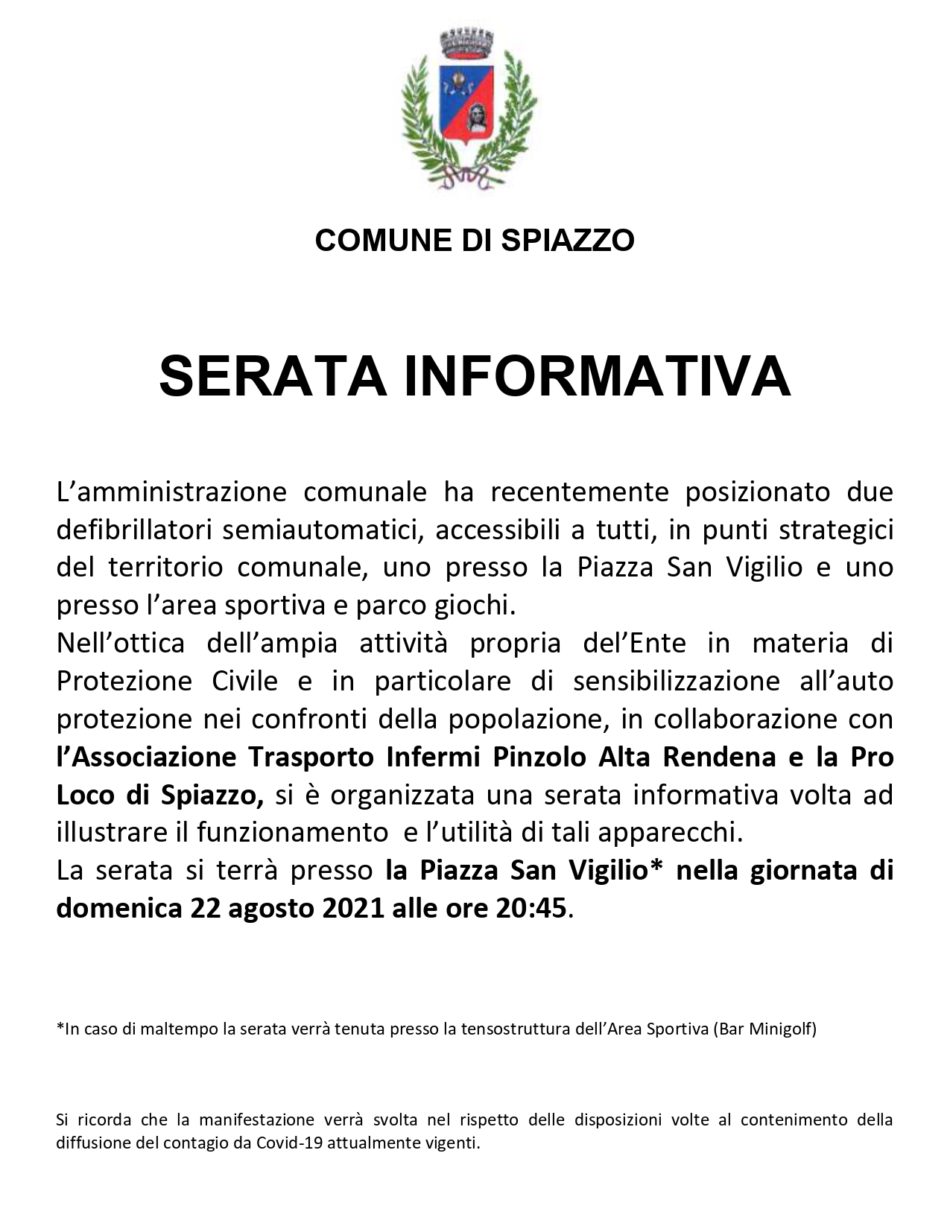 Comune di Spiazzo, 22 agosto: Serata informativa