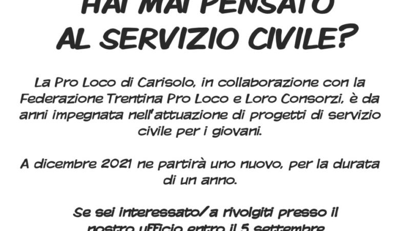 Opportunità di SERVIZIO CIVILE alla PRO LOCO DI CARISOLO