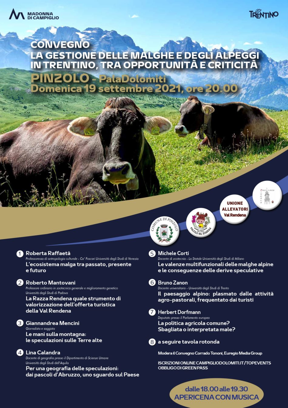 Convegno “Malghe ed Alpeggi in Trentino” – Pinzolo, domenica 19 settembre 2021