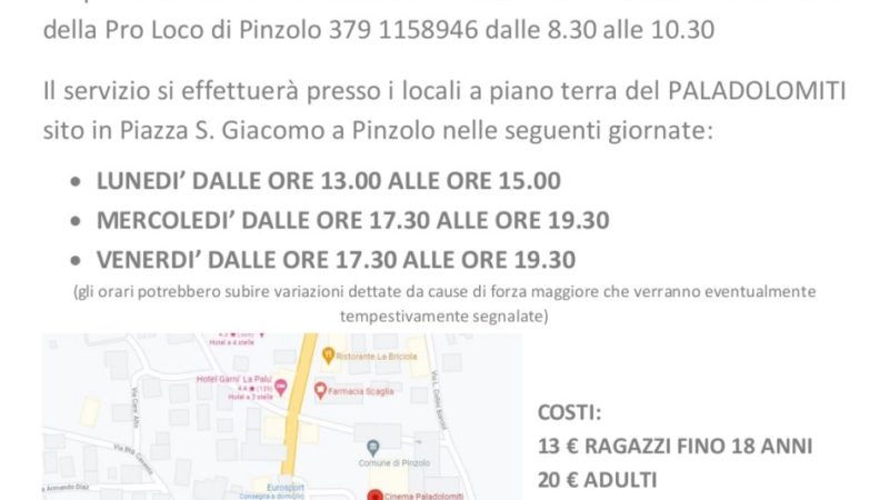 Comunicazione Servizio tamponi antigenici al Paladolomiti