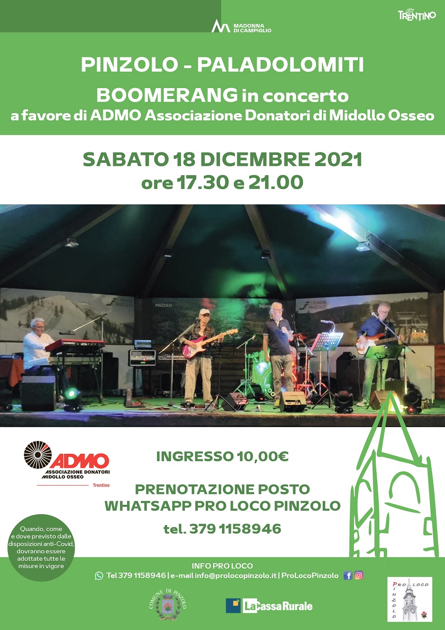 18 dicembre al Paladolomiti: Boomerang in concerto a favore di ADMO