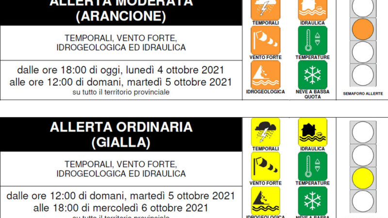 MALTEMPO – Dalle 18.00 di oggi “moderata (arancione)”, dalle ore 12:00 di domani diventerà “ordinaria (gialla)”