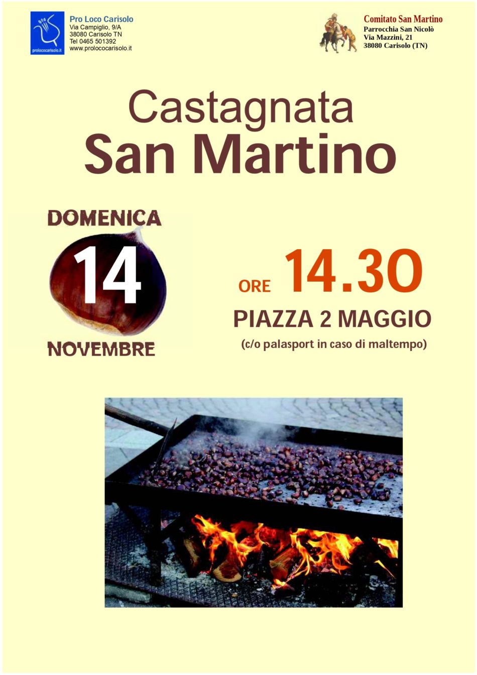 Domenica 14 novembre Castagnata di S.Martino in piazza a Carisolo