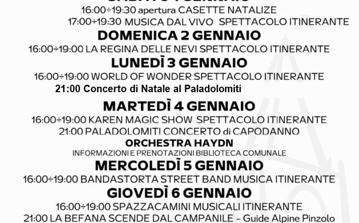 L’Inverno è Pinzolo: Programma manifestazioni dal 31 dicembre al 9 gennaio 2022