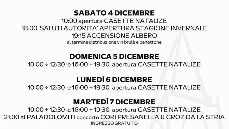 Pro Loco Pinzolo: Programma dal 4 all’8 dicembre 2021