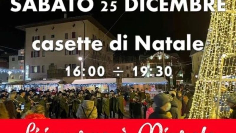 Oggi, 25 dicembre, Casette di Natale aperte in piazza Carera dalle 16.00 alle 19.30