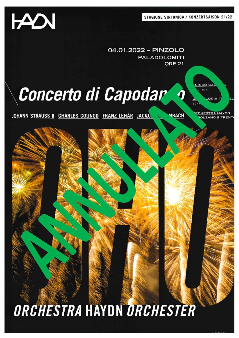 Causa Covid è stato annullato il Concerto di Capodanno dell’Orchestra Haydn previsto il 4 gennaio a Pinzolo