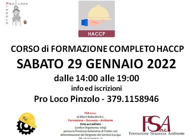 Corso di formazione HACCP organizzato dalla Pro Loco Pinzolo. Ultimi posti disponibili