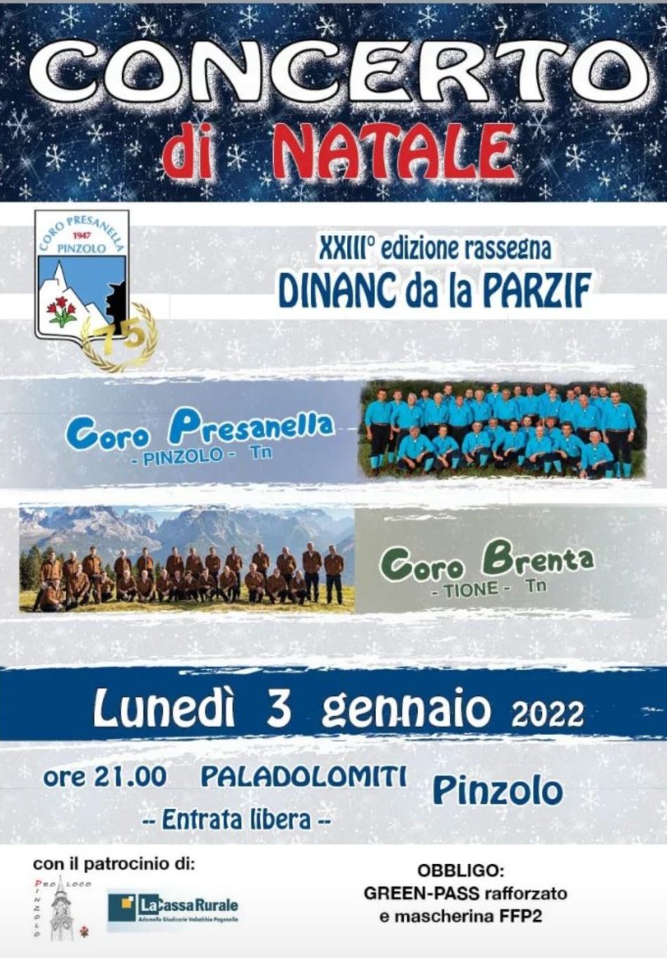 Paladolomiti, 3 gennaio 2022: Concerto di Natale