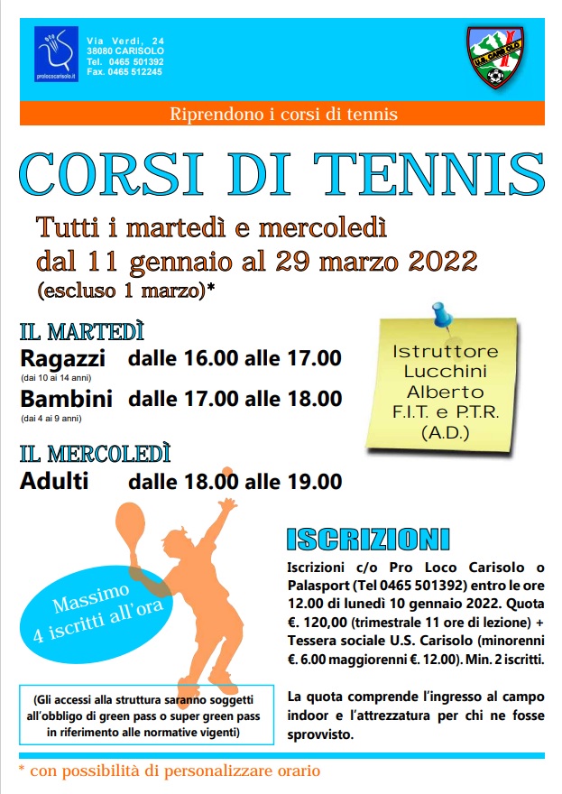 Corsi di tennis al Palasport di Carisolo