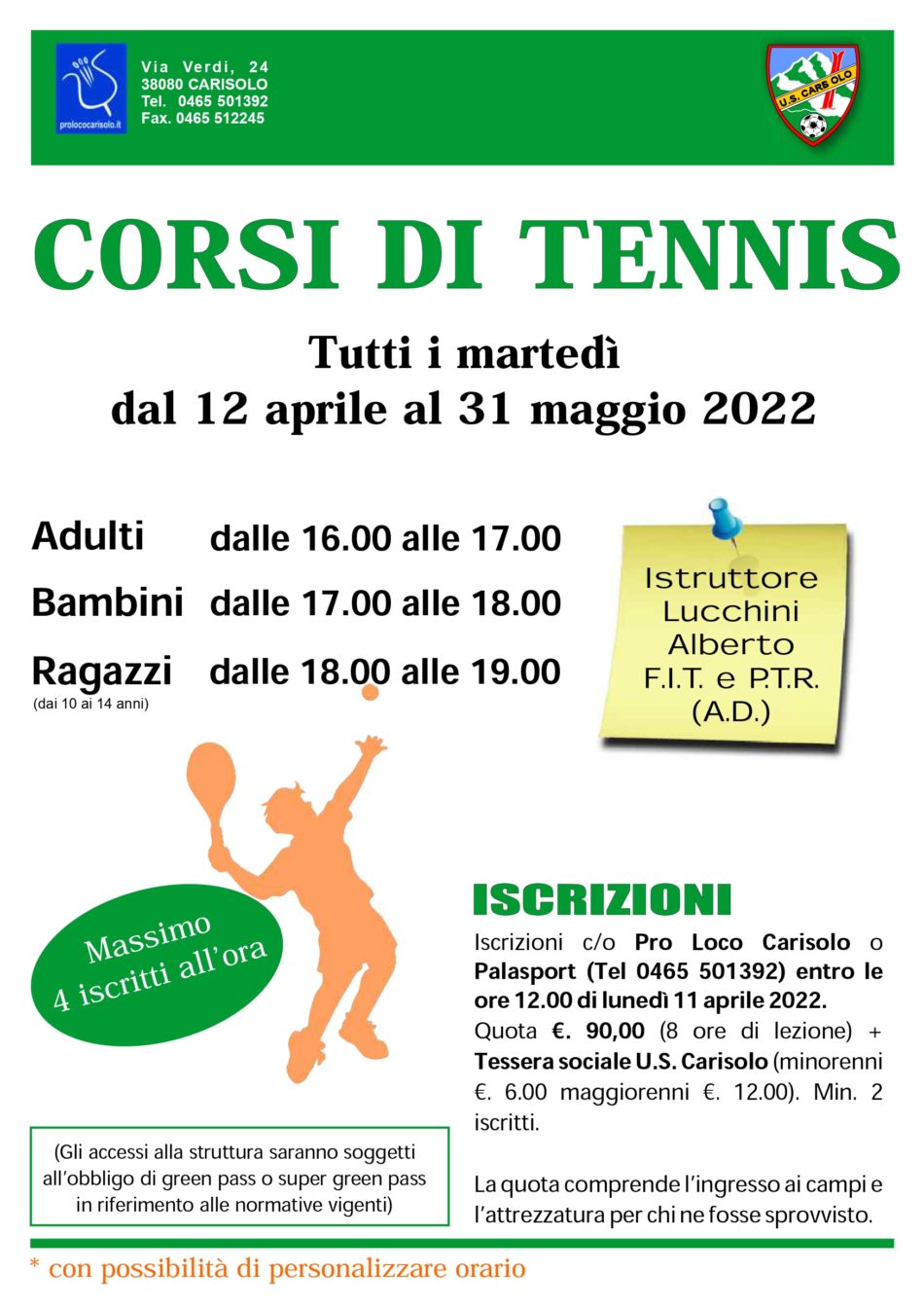 Corsi di tennis al palasport di Carisolo