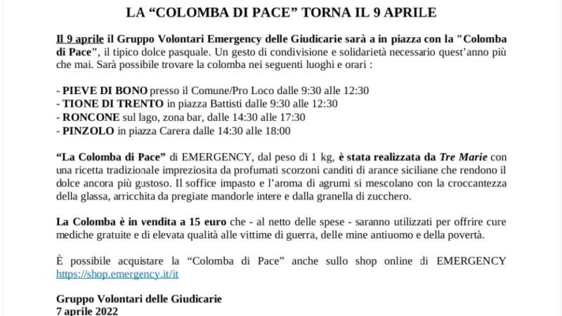 9 aprile a Pinzolo: Colomba di Pace Emergency 2022