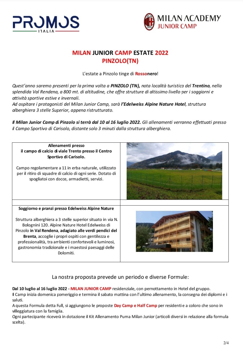 Quest’estate “Milan Junior camp” a Pinzolo