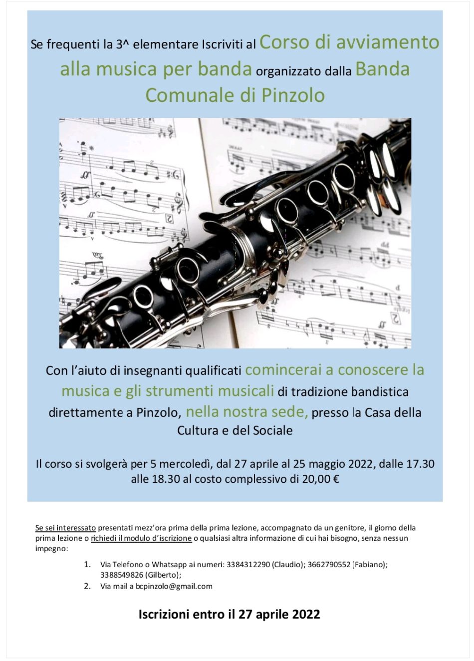 Corso di avviamento alla musica per banda