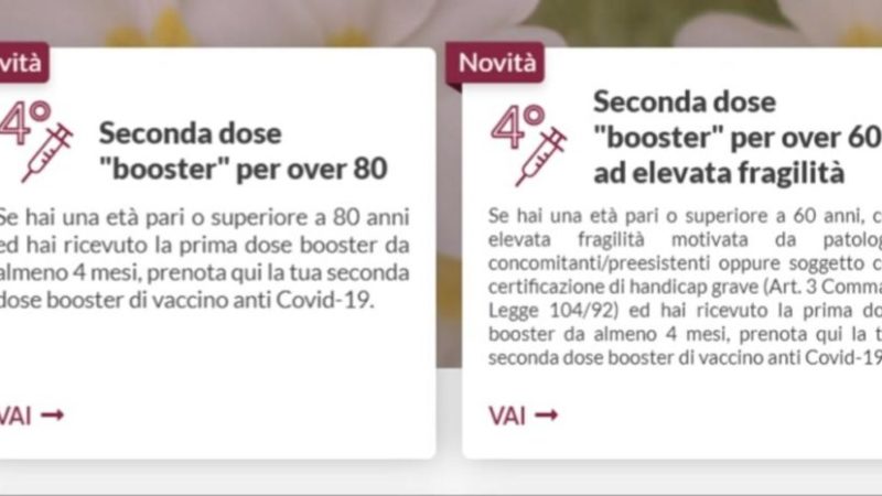 “Quarta dose” vaccino Covid, da domani si prenota al Cup