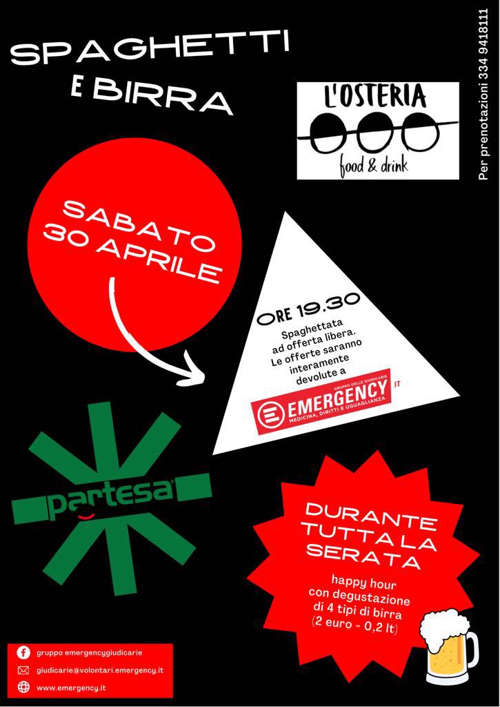 Spaghettata a favore di Emergency – Stenico il 30/4/2022