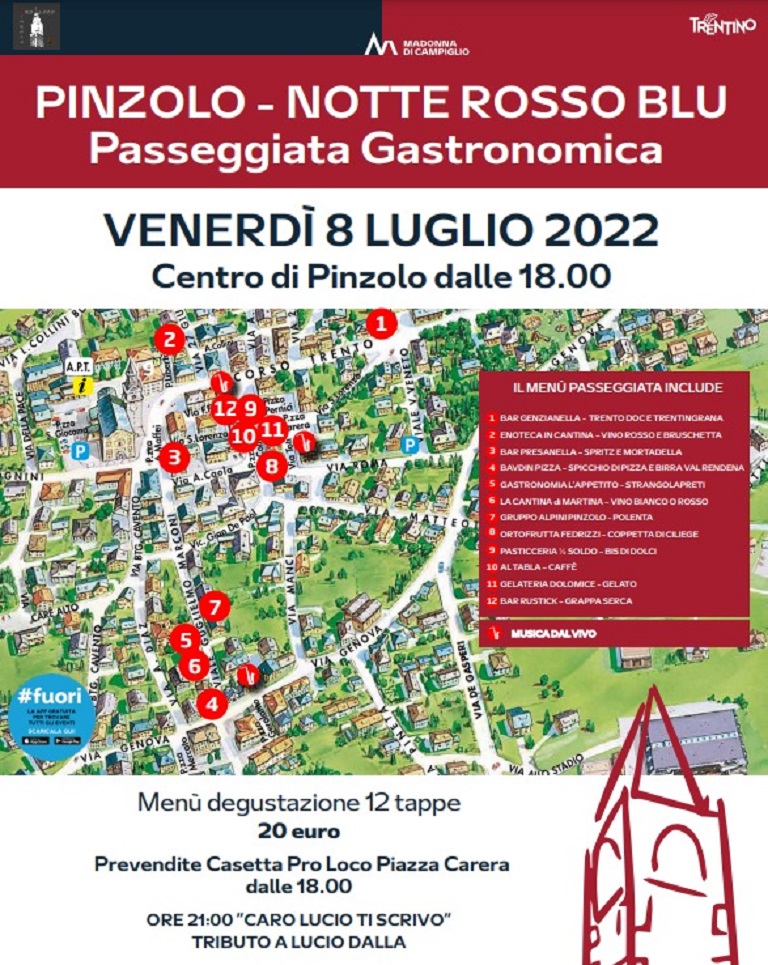 Pinzolo Venerdì 8 luglio: Passeggiata Gastronomica nella Notte RossoBlu