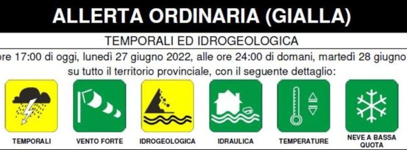 Maltempo in arrivo, emesso un avviso di allerta ordinaria (gialla)