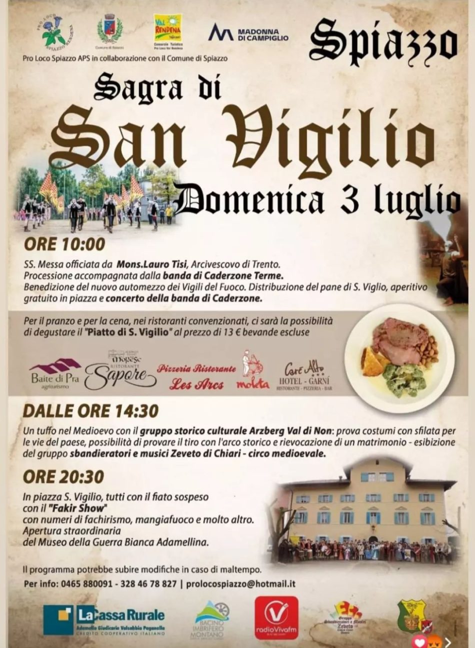 3 luglio a Spiazzo: Sagra di San Vigilio