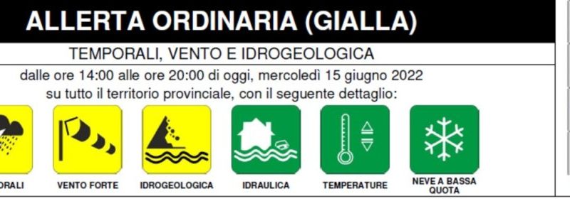 Maltempo, emesso un avviso di allerta ordinaria (gialla)