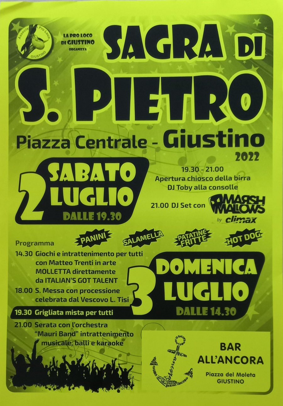 Sabato 2 luglio: Sagra di S. Pietro – Giustino