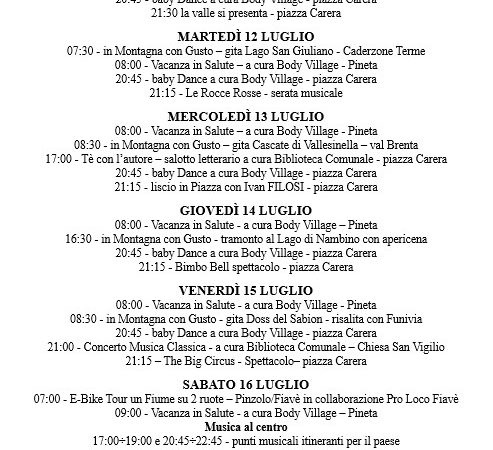 L’Estate è Pinzolo: programma settimanale dall’11 al 17 luglio