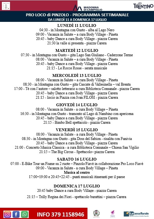 L’Estate è Pinzolo: programma settimanale dall’11 al 17 luglio