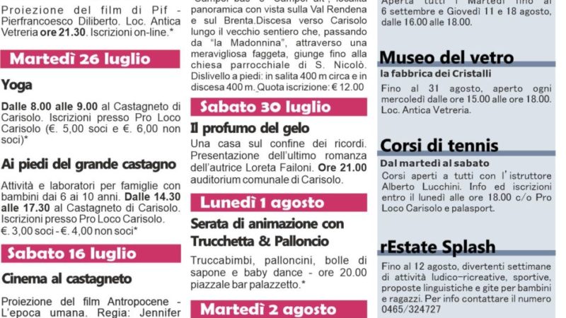 Carisolo: programma manifestazioni dal 22 luglio al 2 agosto