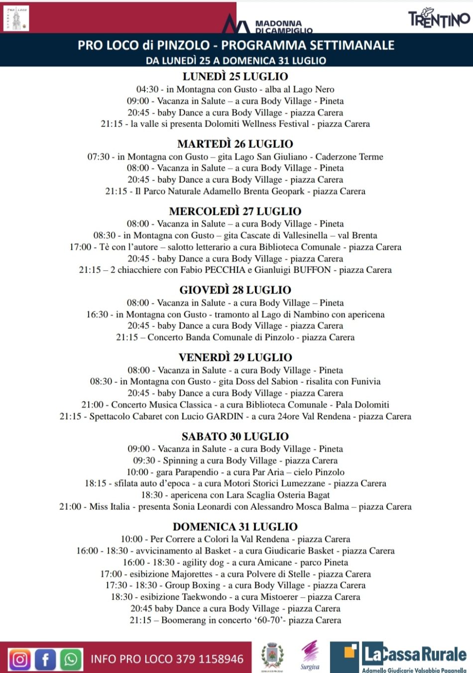 L’estate è Pinzolo: programma dal 25 al 31 luglio