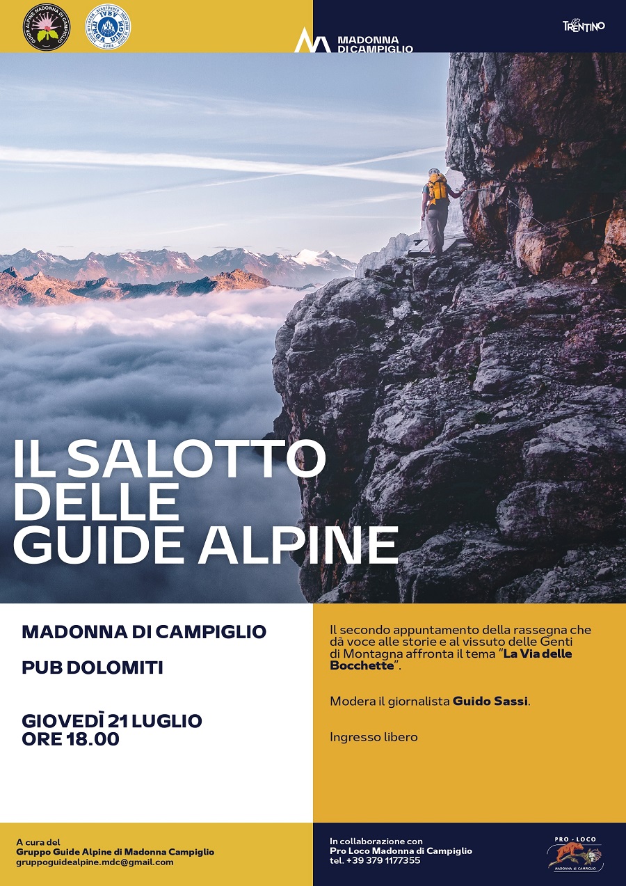 Madonna di Campiglio 21 luglio: “Salotto delle Guide Alpine, sorsi di tramonto tra storia e montagna”