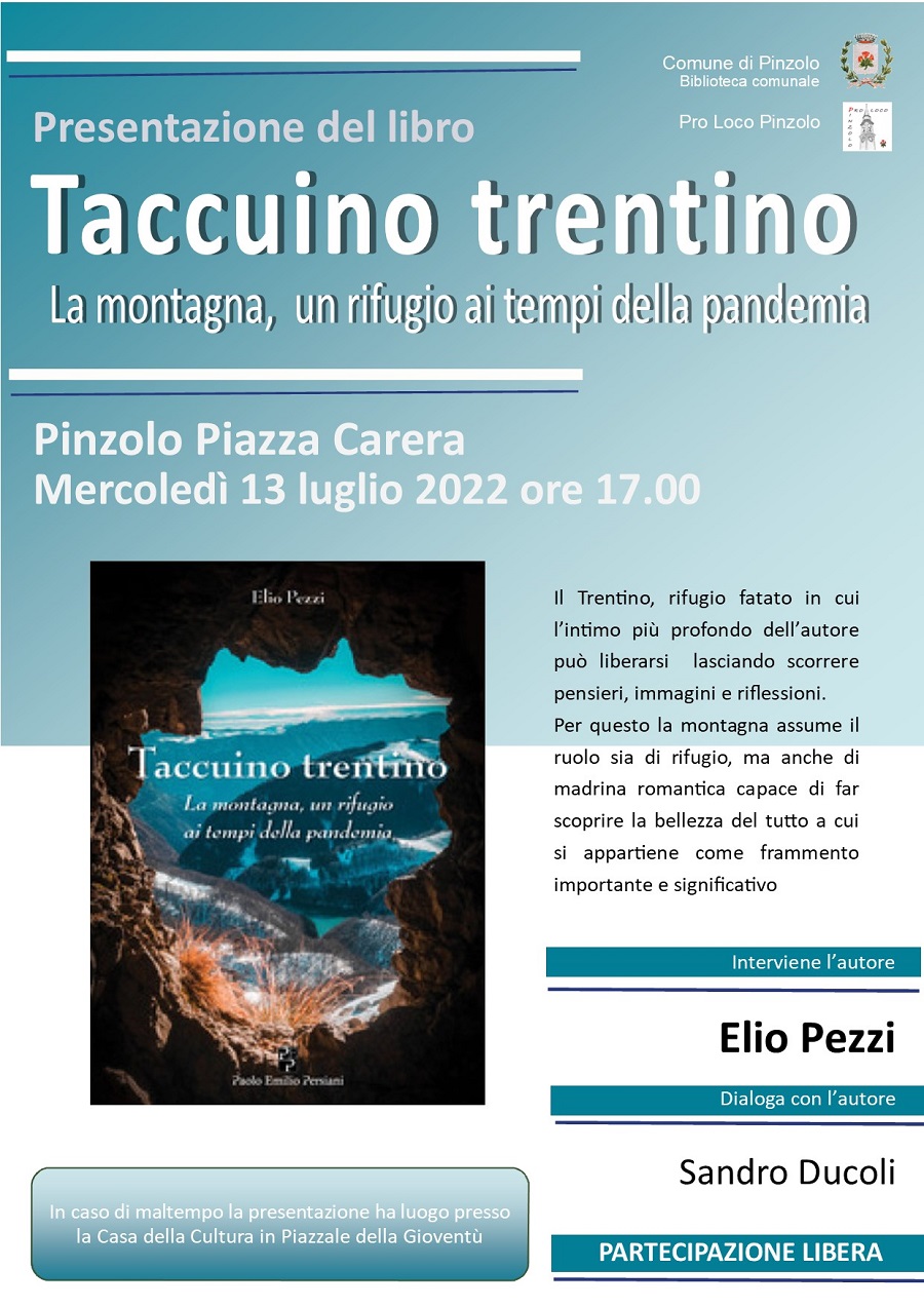 Piazza Carera, 13 luglio ore 17: Presentazione del libro “Taccuino  trentino”