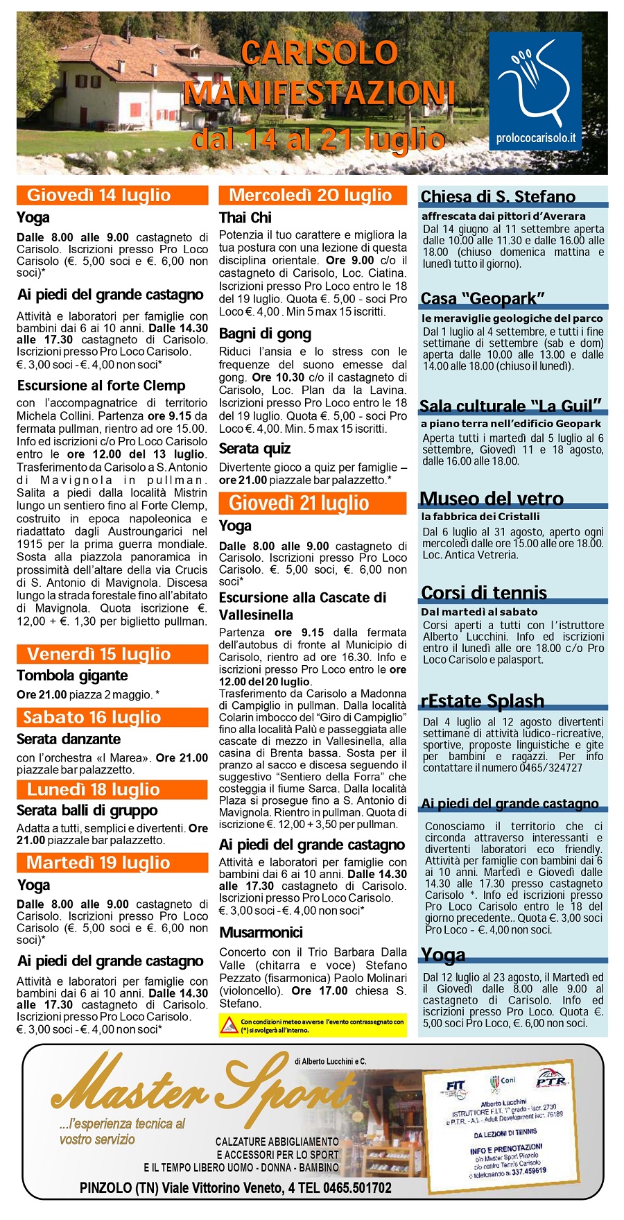 Carisolo: Programma manifestazioni dal 14 al 21 luglio