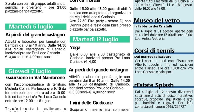 Pro Loco Carisolo: Programma dal 3 al 12 luglio