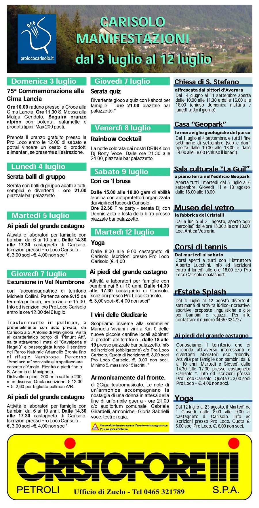 Pro Loco Carisolo: Programma dal 3 al 12 luglio