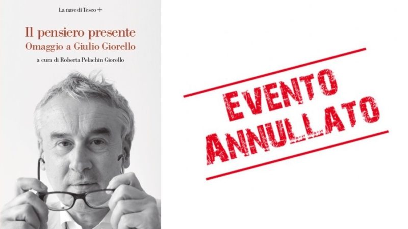 Annullata la presentazione di “Il pensiero presente. Omaggio a Giulio Giorello” con la presenza di Vittorio Sgarbi