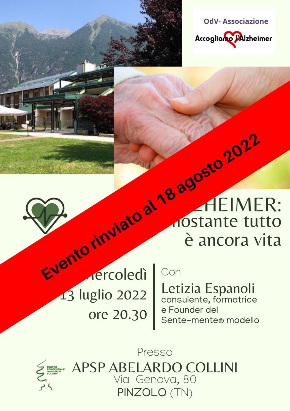RINVIO INCONTRO ALZHEIMER al 18 AGOSTO 2022