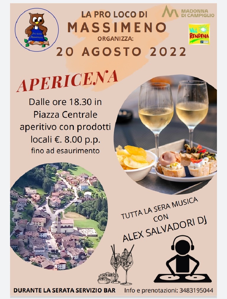 Massimeno 20 agosto ore 18.30: Apericena nella piazza Centrale con prodotti tipici