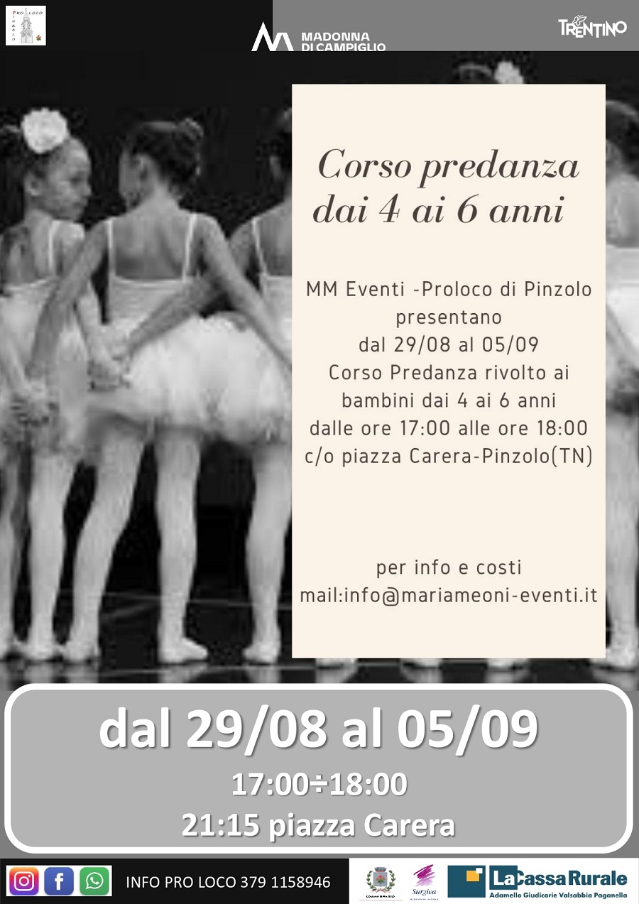 Dal 29/08 al 5/09: Corso predanza dai 4 ai 6 anni a Pinzolo