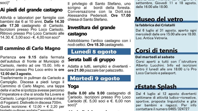 Carisolo: Manifestazioni dal 3 al 9 agosto