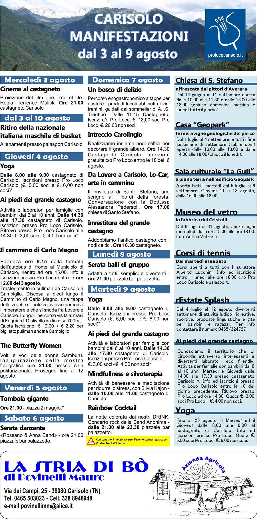 Carisolo: Manifestazioni dal 3 al 9 agosto