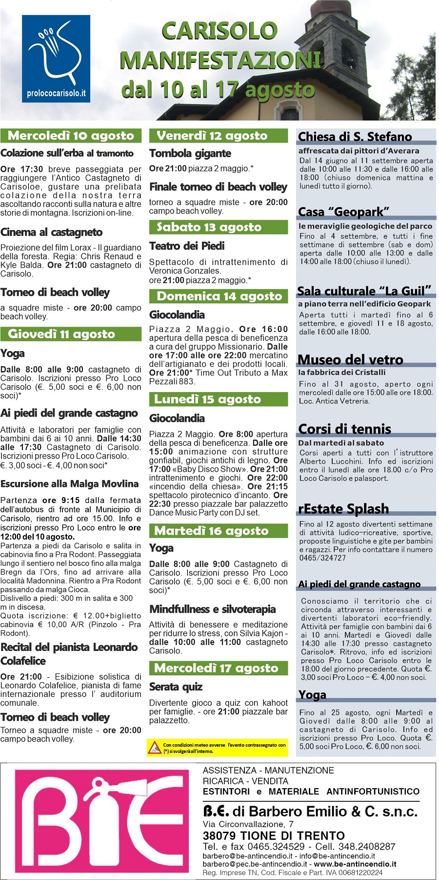Carisolo: Programma manifestazioni dal 10 al 17 agosto