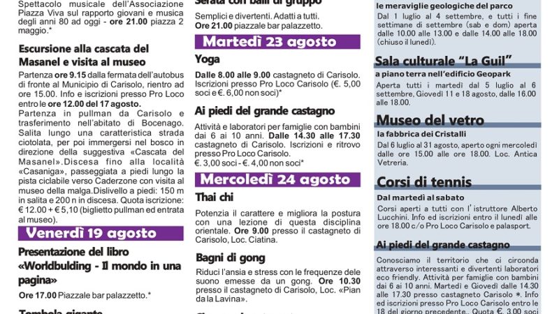 Carisolo: Manifestazioni dal 18 al 24 agosto