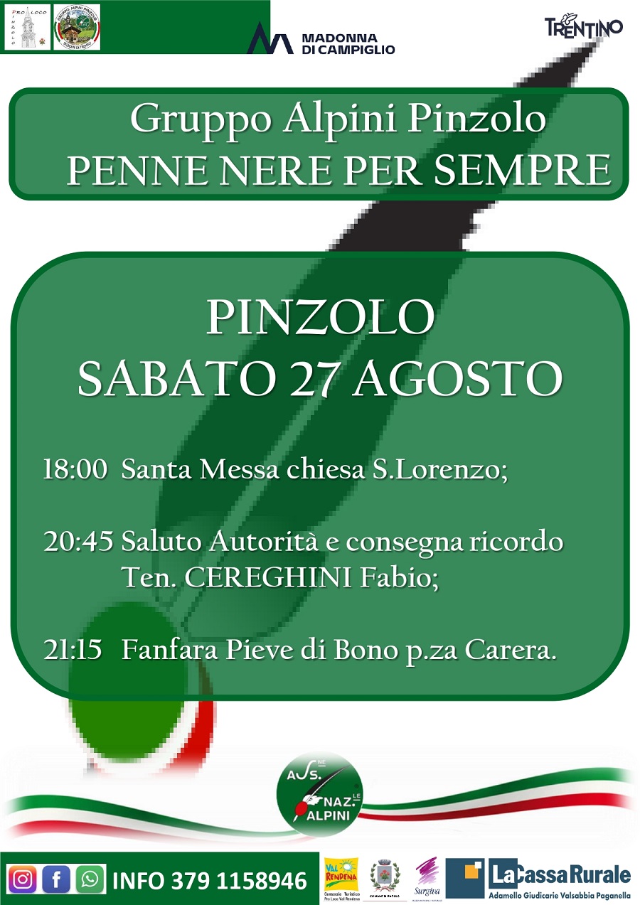Gruppo Alpini Pinzolo: Penne Nere per sempre – Sabato 27 agosto ore 20:45 in piazza Carera