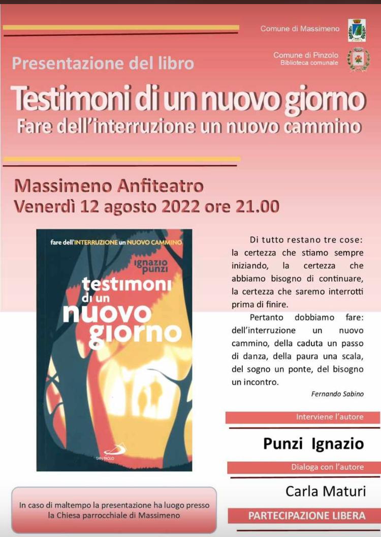 Venerdì 12 agosto ore 21.00: presentazione del libro “Testimoni di un nuovo giorno”