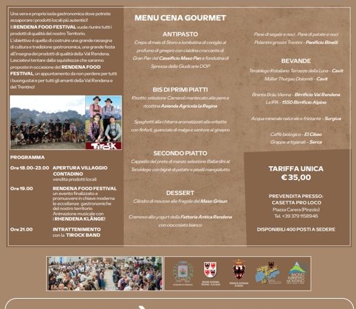 9 settembre – Rendena Food Festival: E’ iniziata la prevendita in piazza Carera
